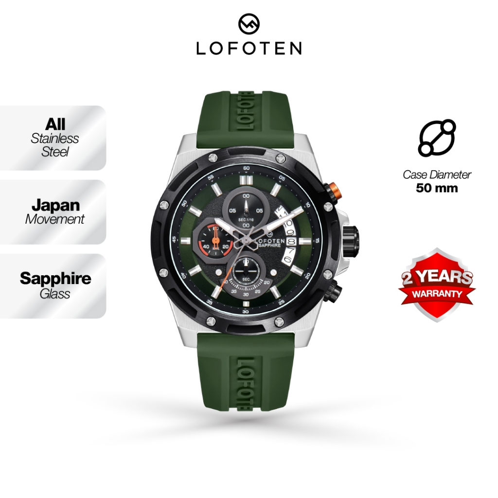 Jam Tangan Pria LOFOTEN 6535 Analog Kaca Sapphire Strap Silicone