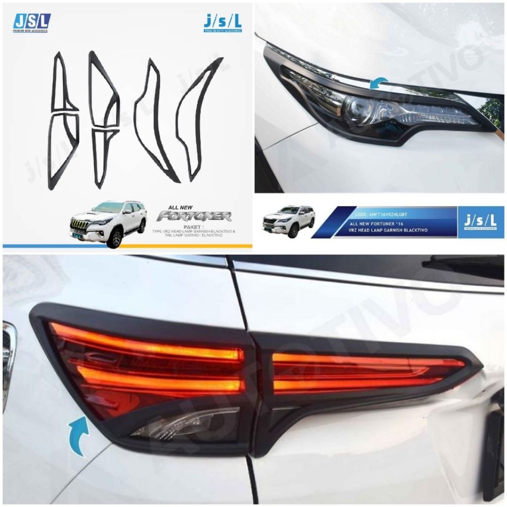 PAKET GARNISH LAMPU/COVER LAMPU FORTUNER 2016-2020 HITAM JSL