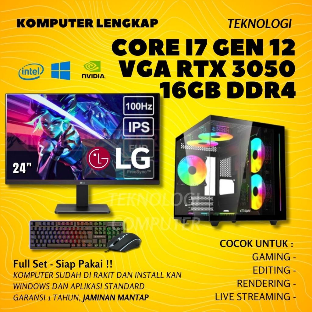 Core i7 | GEN 12 | VGA RTX 3050  | Full Set | PC Rakitan | Komputer CPU | PC Gaming Editing