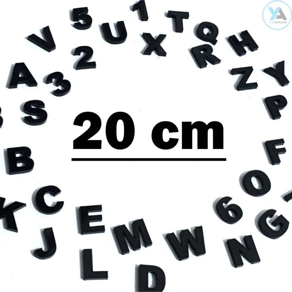 Huruf Akrilik Hitam 20 cm Tebal 2 mm | Angka Akrilik | Huruf Abjad Akrilik Hitam | Huruf Alfabet