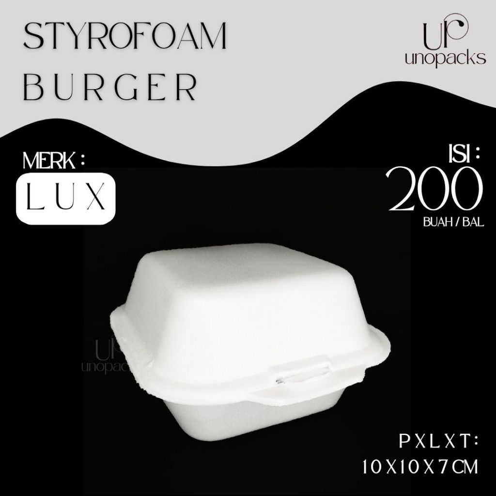 STYROFOAM BURGER WADAH MAKANAN FOAM BUSA KOTAK PUTIH LUX (200 PCS)