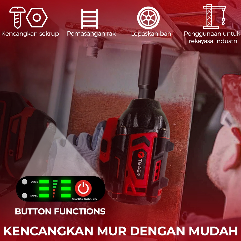 Tgaer Brushless 800Nm Impact Wrench Mesin Bor Impact Baterai Cordless Bor Impact Wrench Impact Drill