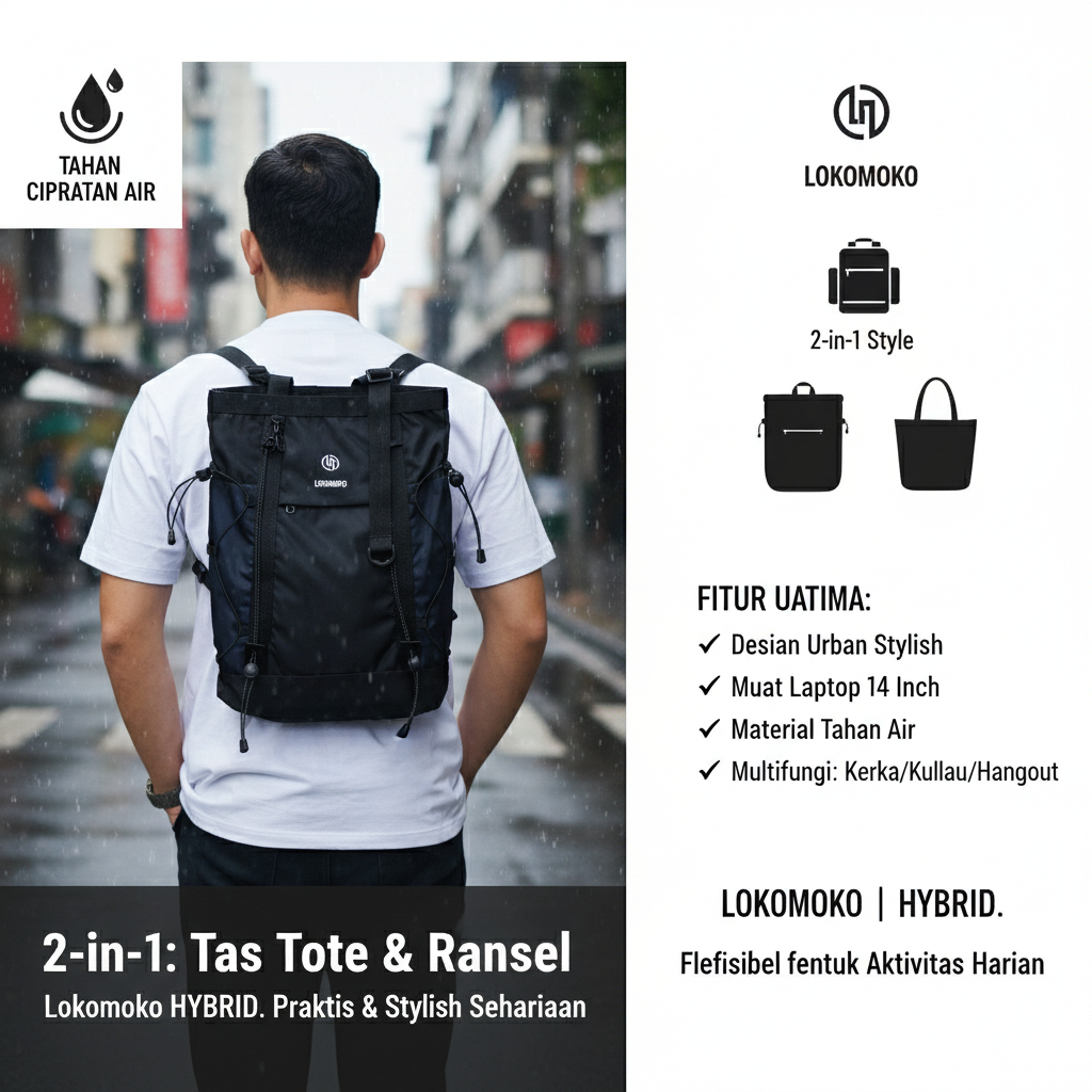 LOKOMOKO HYBIRD 2in1 Waterproof Tote Backpack