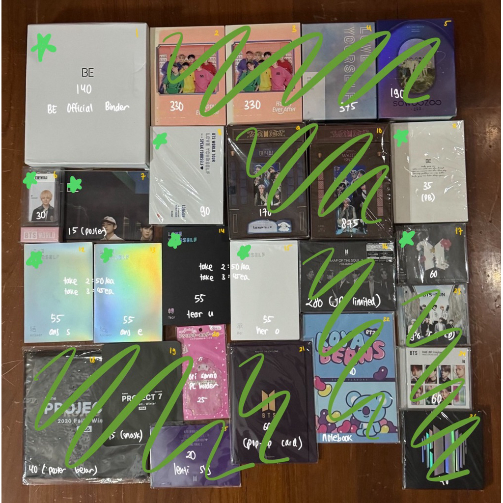 BTS CLEARANCE MURAH UNDER 200K VAR STARS HIJAU | BE Official Binder, V BTSW, Poster BE Deluxe, Love 