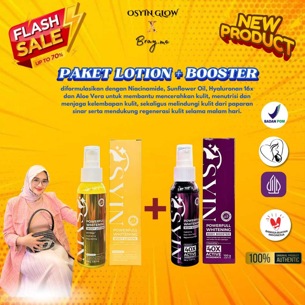 PAKET POWERFULL WHITENING Body Lotion + POWERFULL WHITENING Body Booster Osyin Glow