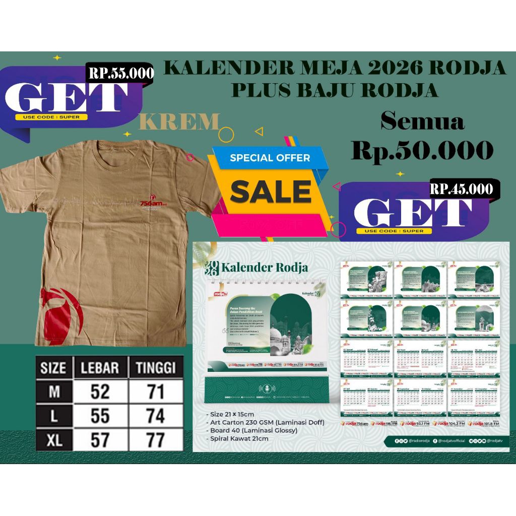 promo kaos rodja dan kalender meja rodja terbaru