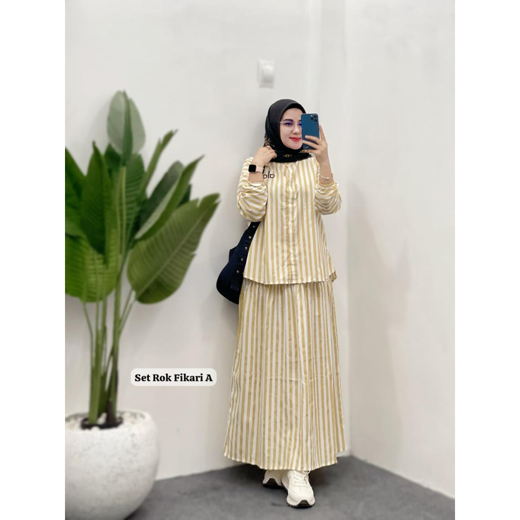Set Rok Fikari / Baju Set Rok Katun Motif Salur / COD
