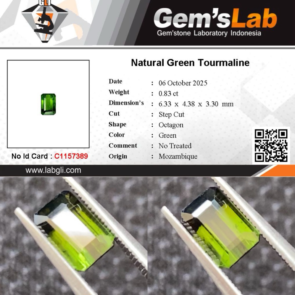 0,83 cts Natural Bi-Color Green Tourmaline origin Mozambique No Treatment Memo GLI