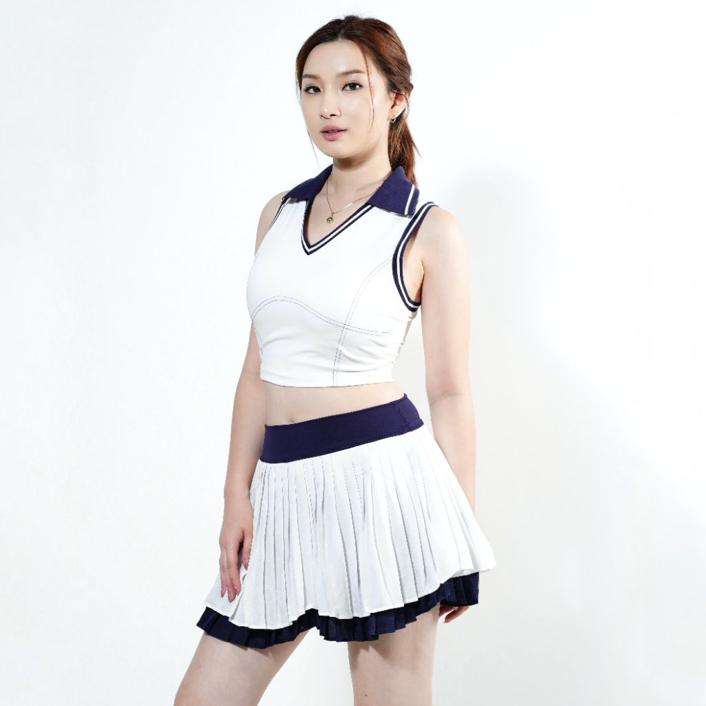 SHOU VAIA SET | Setelan Olahraga Wanita Crop Top + Rok Tennis Padel Outfit Sporty