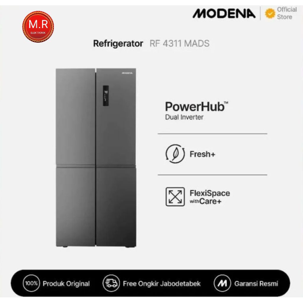 KULKAS MODENA 4 PINTU 431 LITER RF-4311 MADS GARANSI RESMI 20 TAHUN