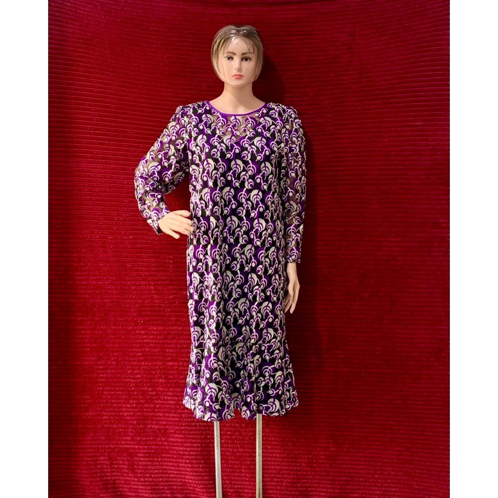 DRESS BRUKAT BROKAT WANITA KEKINAN UNGU MEWAH BAJU NATAL TANGAN BALON