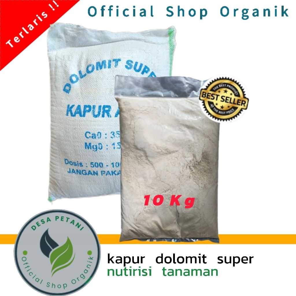 kapur DOLOMIT penetral tanah kapur pertanian kemasan 10.kg kapur pertanian super