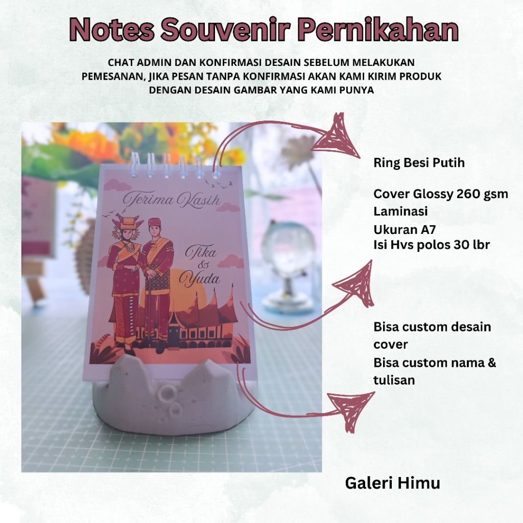 Notebook Custom A7 Souvenir Pernikahan | Buku Catatan Mini A7