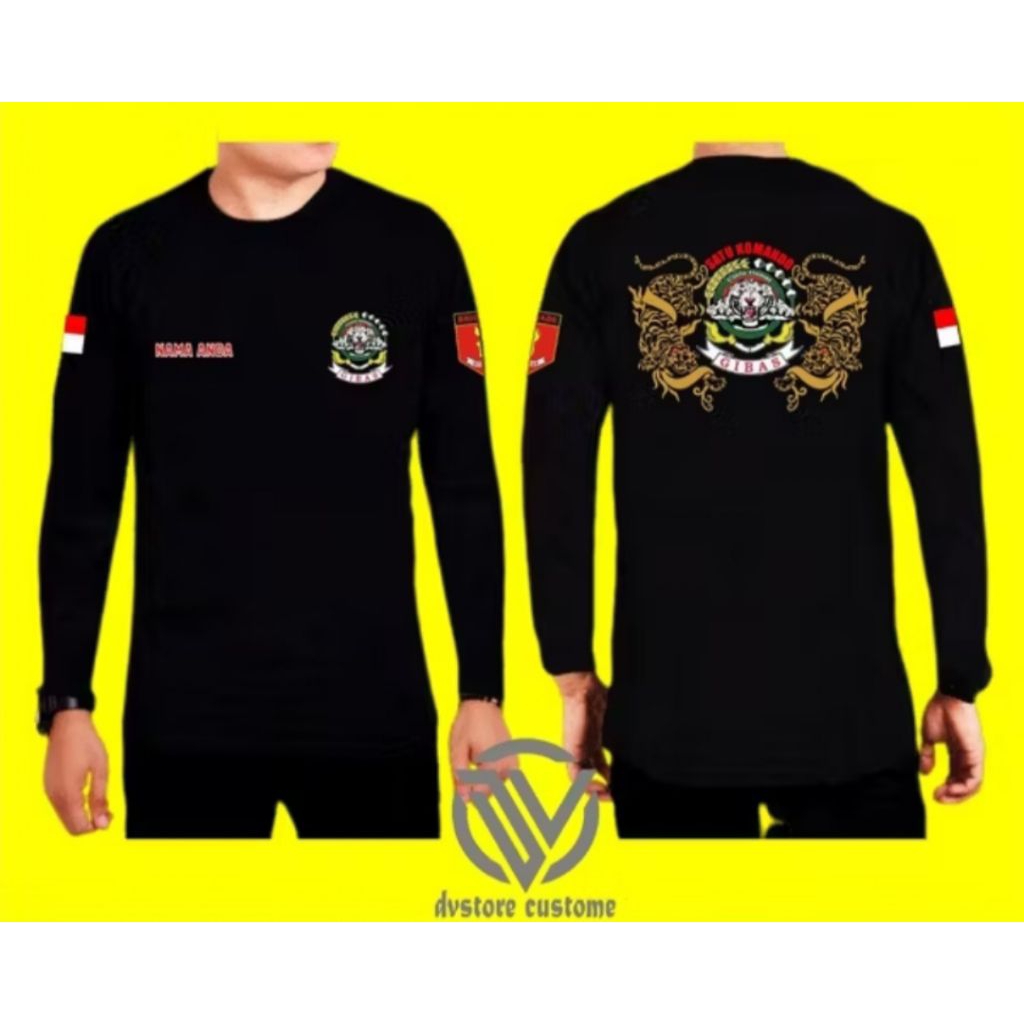 Kaos Lengan Panjang Hitam Gibas Desain Harimau Kaos Unisex