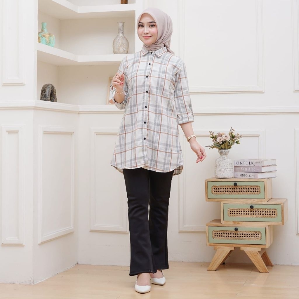 Kemeja Tunik Flanel terbaru/Atasan Tunik Lengan Panjang