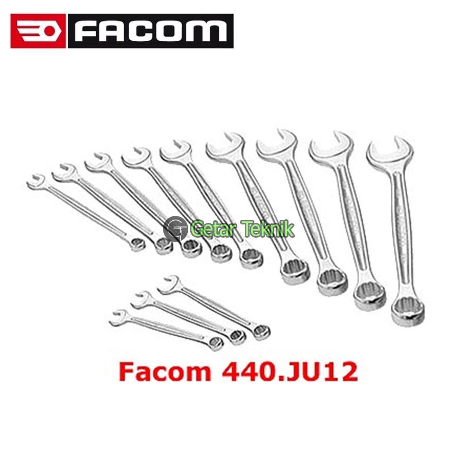 Kunci Ring Pas Set 12 pcs Facom 440.JU12 Series Imperial Combination Spanner Wrench Set 1/4-15/16″ A