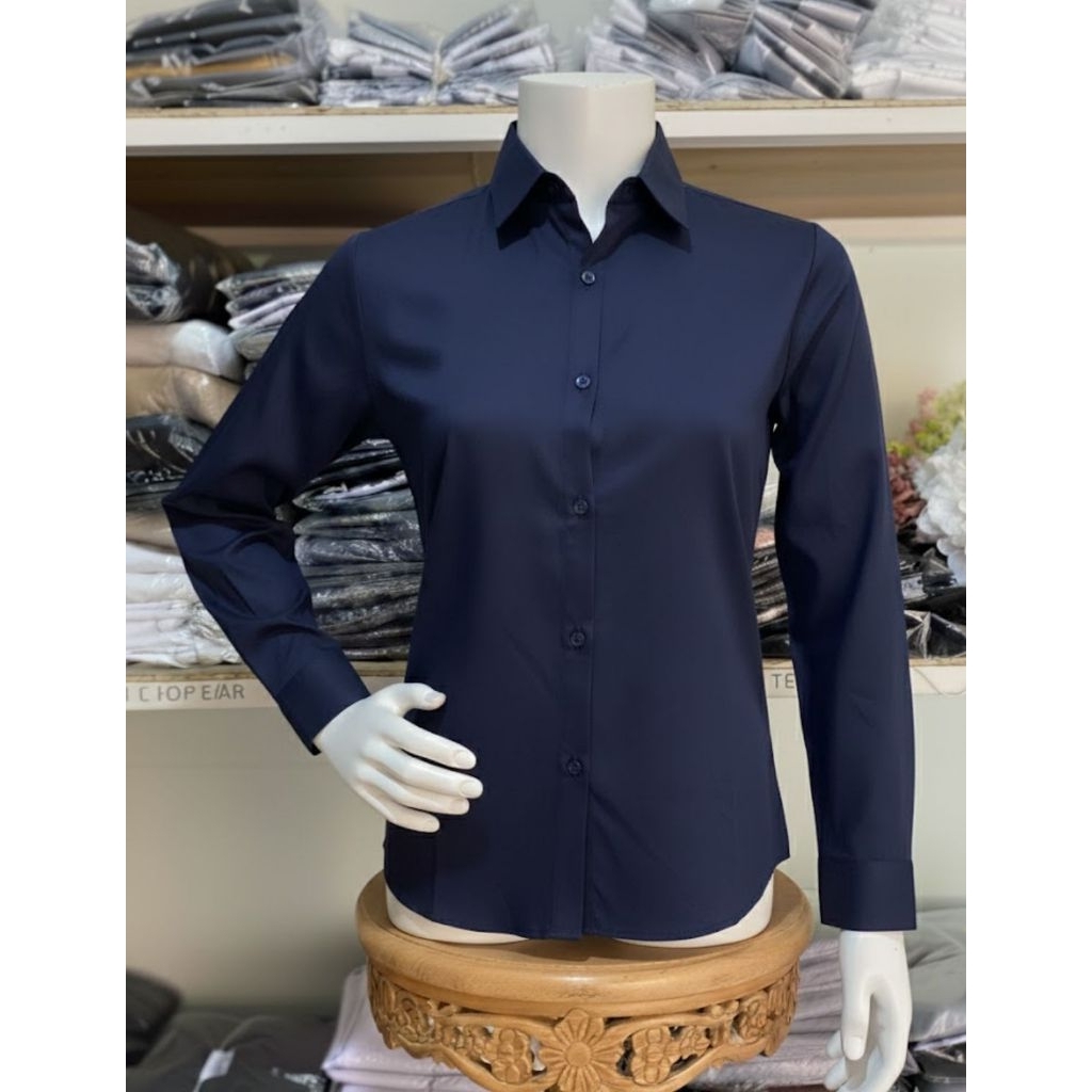 LIMITED` Kemeja Wanita / Kemeja Cewek Polos Lengan Panjang Slimfit Hem Wanita Polos Kantor Hitam
