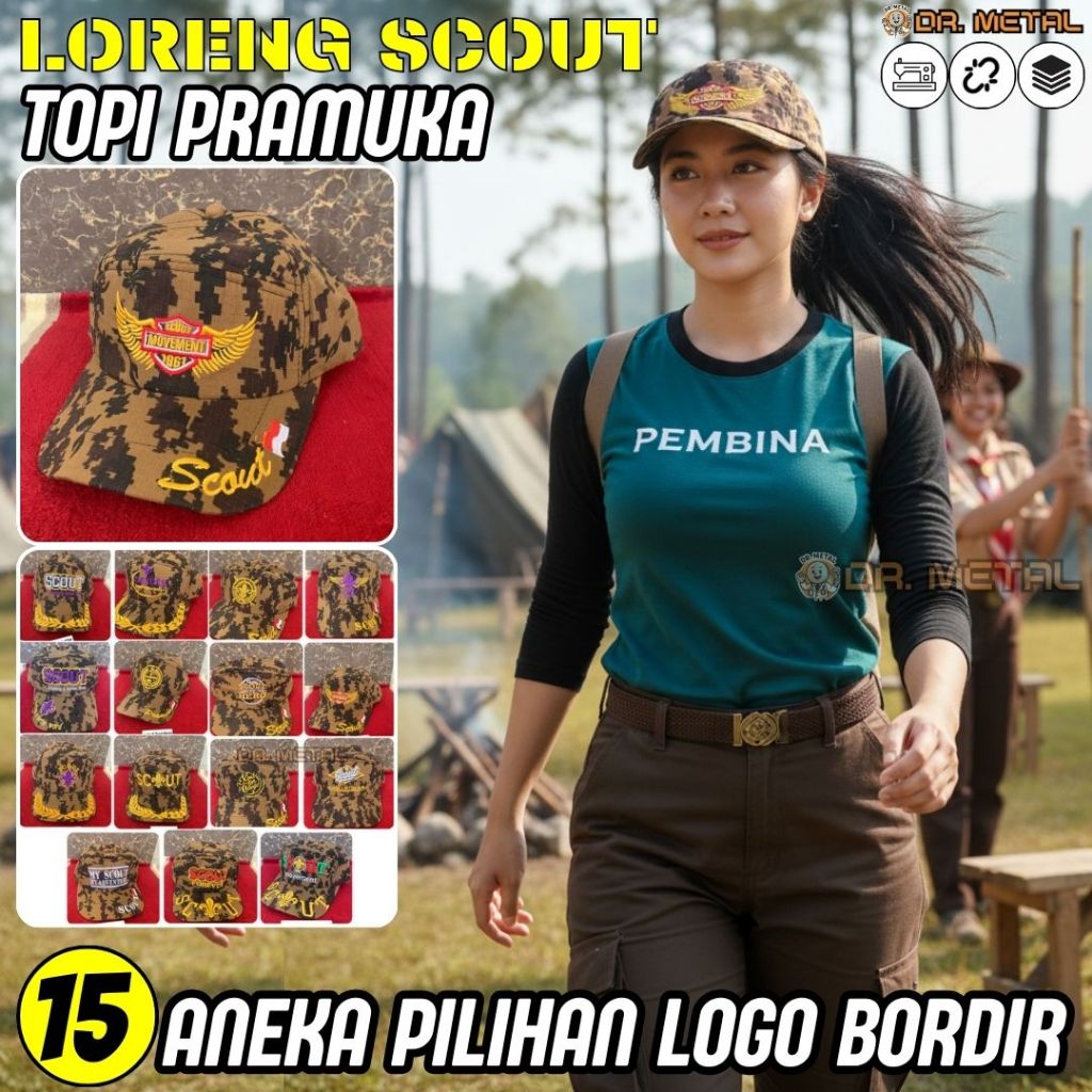 Topi Pramuka Loreng Scout Bahan Ripstok Tali Belakang Strap Rel Bordir Aneka Model Varian Keren