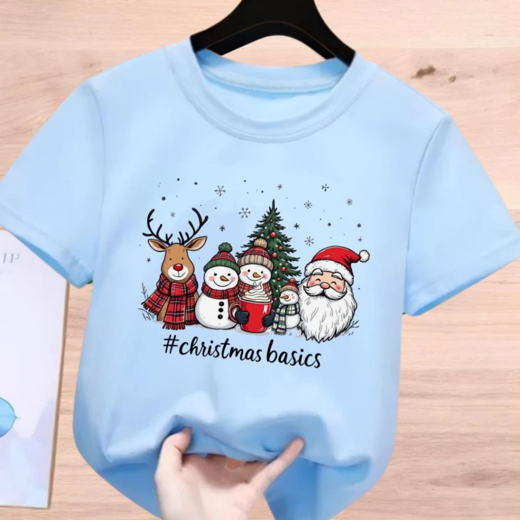 Tshirt Pohon Natal Usia 3-11 Tahun Klas Shirt Kids Pakaian Ansk Cewek Cowok Kaus Natal Natal Baju Ks