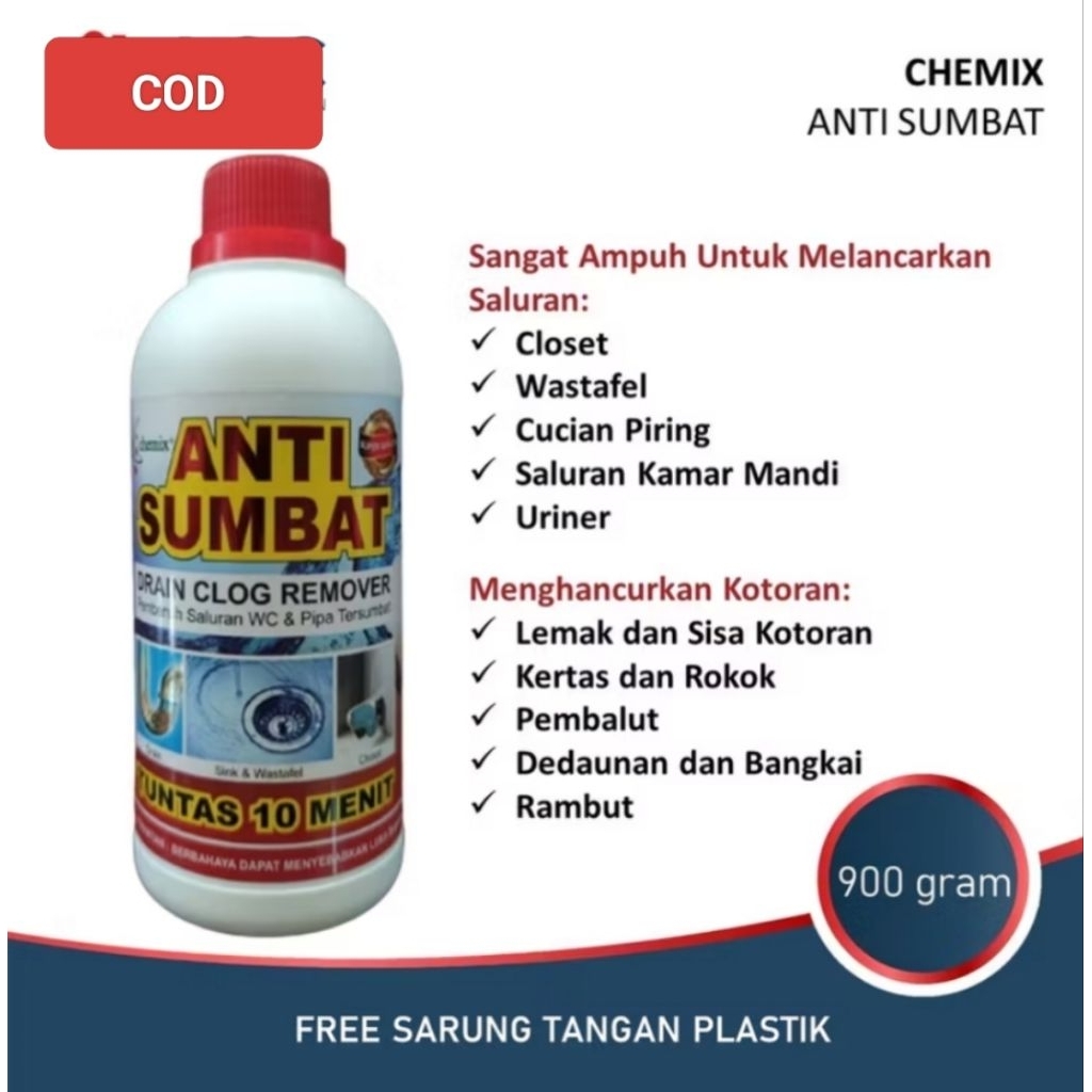 Obat Anti Sumbat WC 900 g – Pembersih WC Mampet Super Ampuh, Tuntas Sekali Tuang