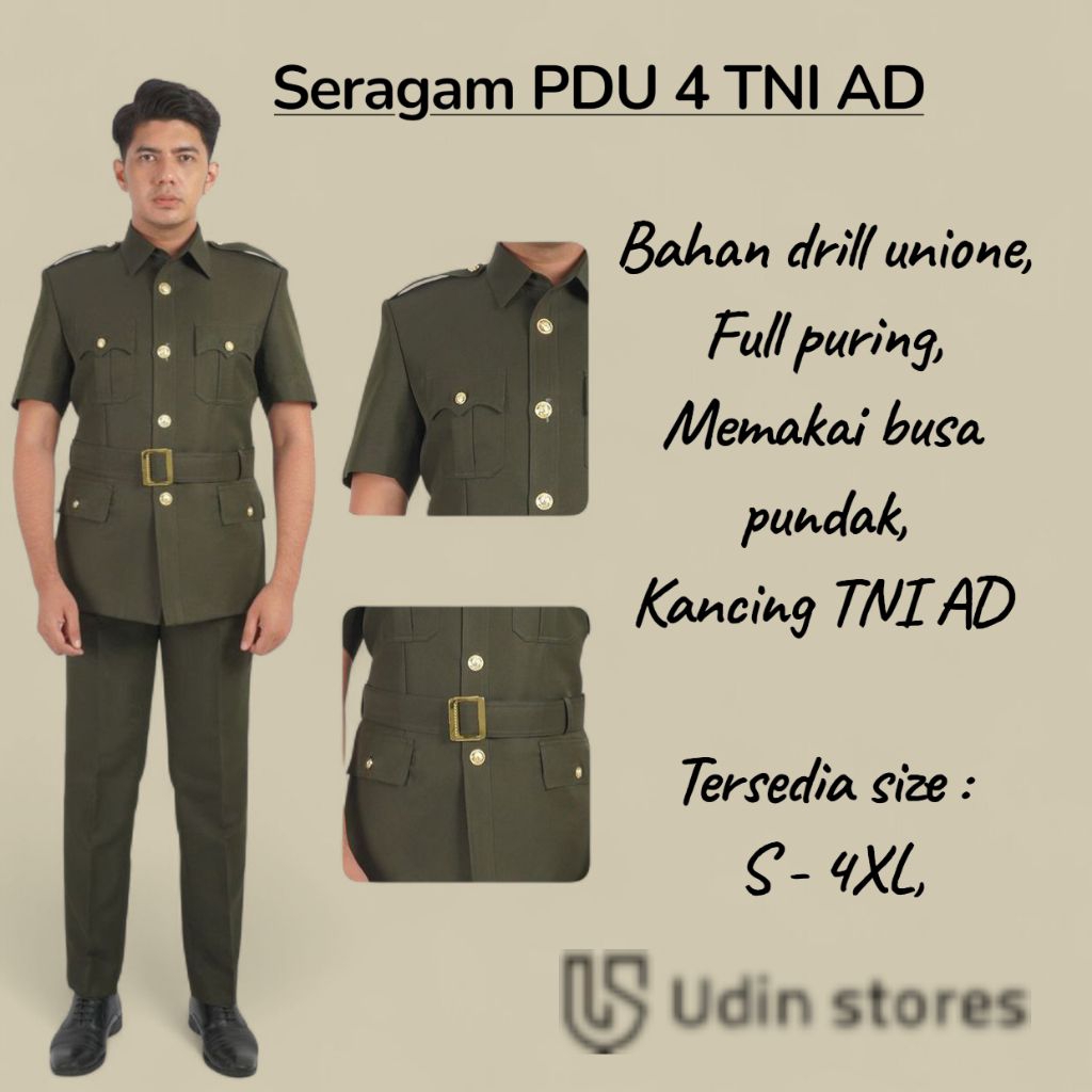 Pakaian Dinas PDU 4 TNI AD Seragam PDU 4 TNI AD Baju PDU 4 TNI AD kancing gold TNI AD free sabuk