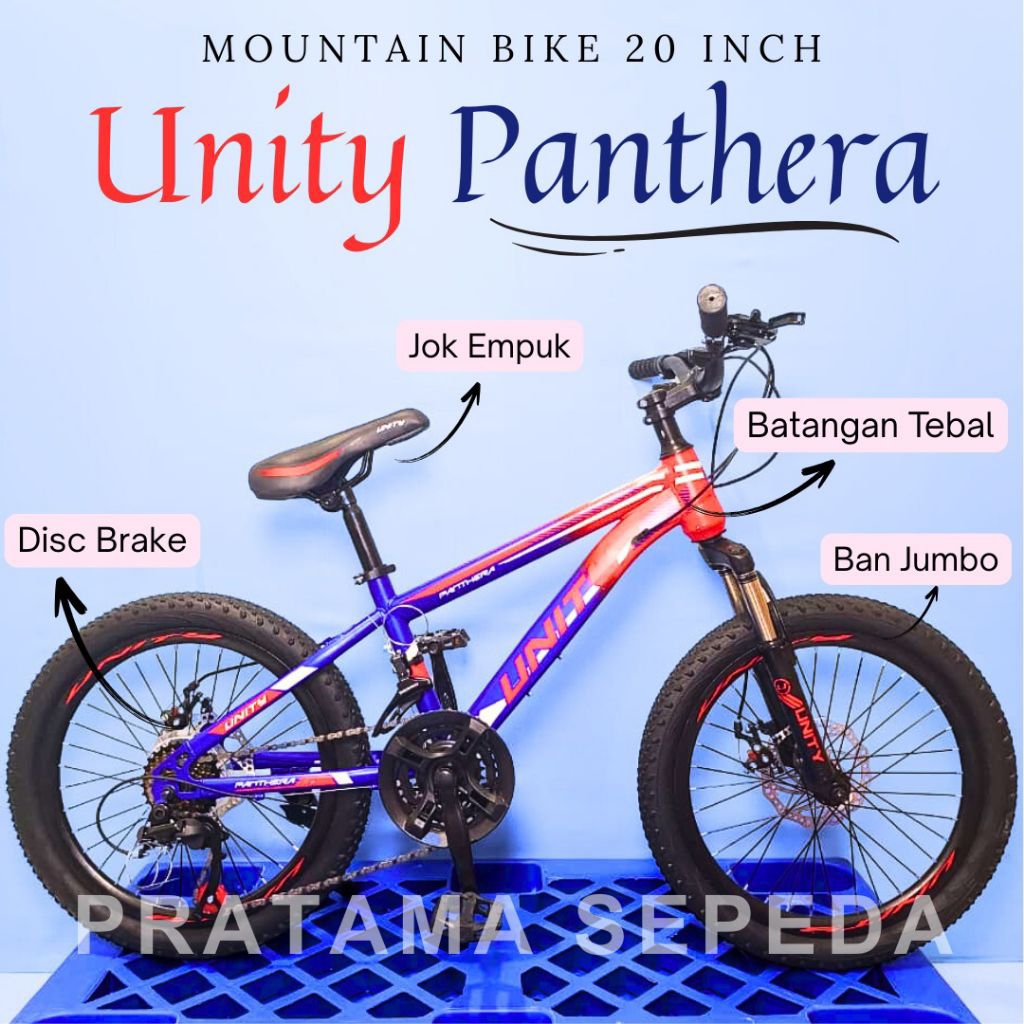 Sepeda Gunung 20 Inch Unity Panthera 21 Speed Rem Cakram Ban Jumbo Untuk Remaja