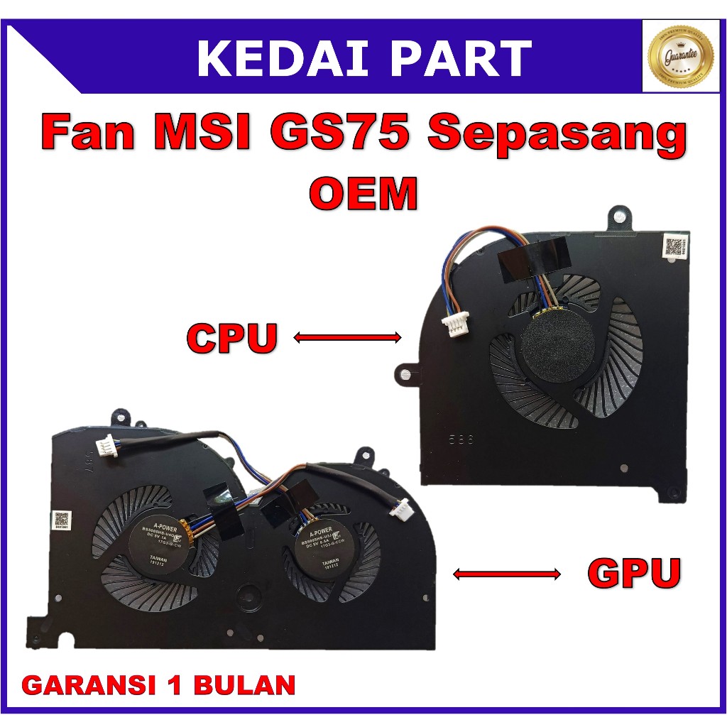 Kipas Fan MSI GS75-Stealth-093 GS75-Stealth-243 GS75-Stealth-413 P75-Creator-469 P75-Creator-894 CPU