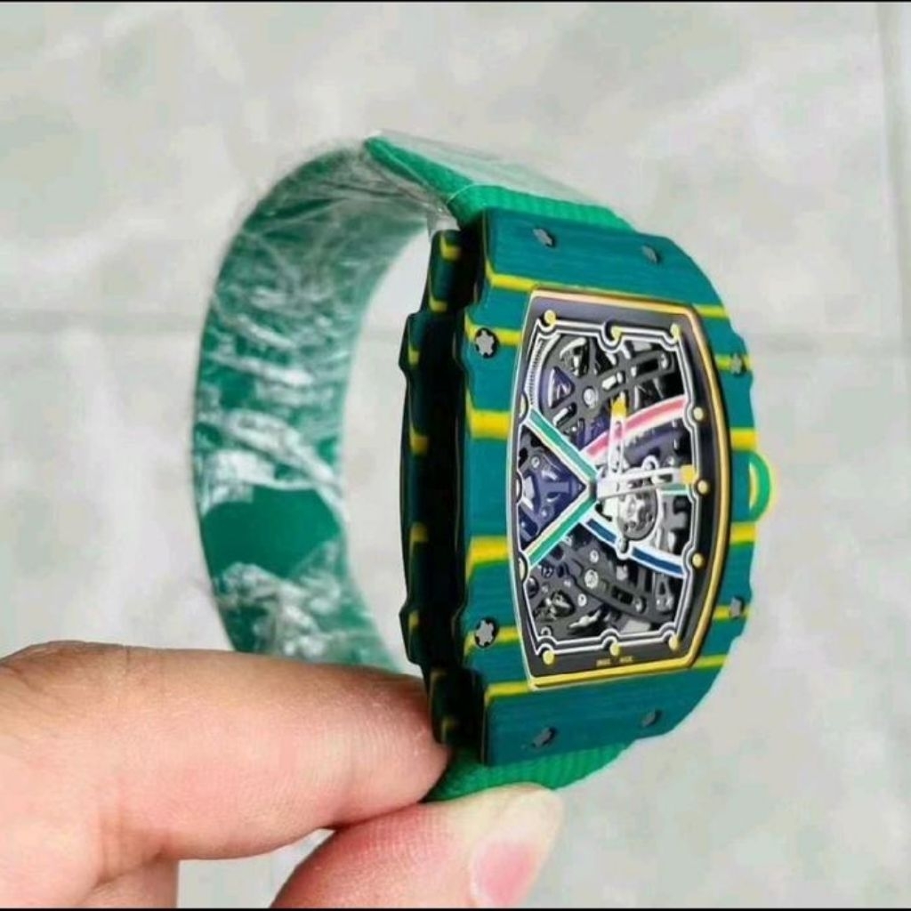 JAM TANGAN PRIA/JAM TANGAN KEREN PRIA/JAM TANGAN RM67-02 FACTORY CLONE GREEN YELLOW AUTOMATIC