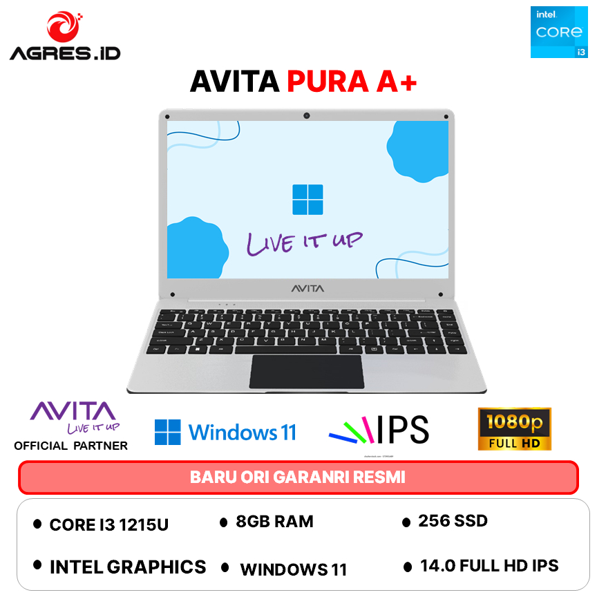 AVITA PURA A+ CORE I3 1215 - RAM 8GB 256GB WINDOWS 11+OFFICE PRO 14.0FHD