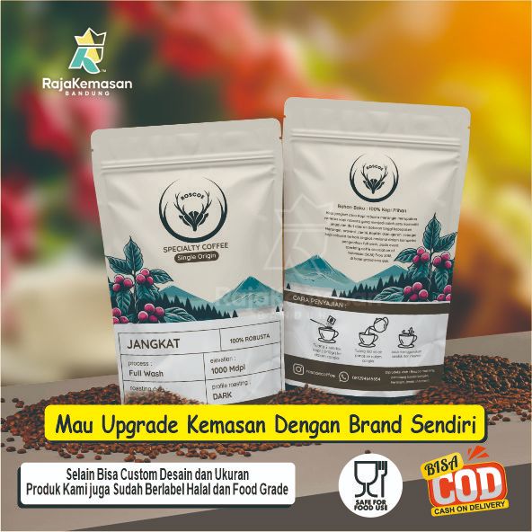 CETAK KEMASAN CUSTOM FLEKSIBEL PLASTIK ALUMUNIUM FOIL STANDING POUCH KOPI GULA SNACK KERIPIK BASRENG