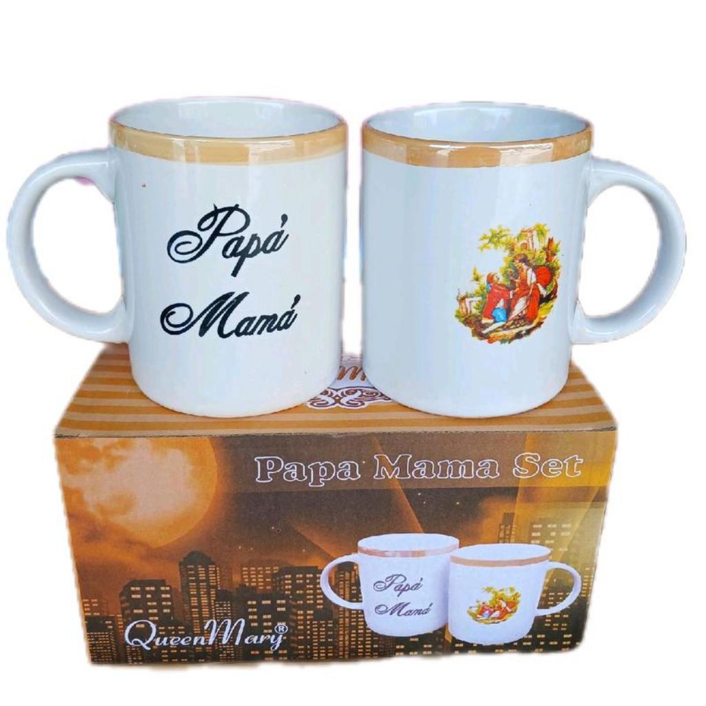 QueenMary Mug Keramik Papa Mama Gelas Stoneware 2pcs Cangkir