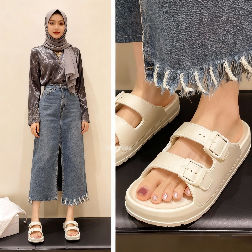Hot - YUTU Sandal Wedges Slip On Wanita Eva Empuk Nyaman EVA Jelly Sendal Wanita Anti-Selip dan Taha