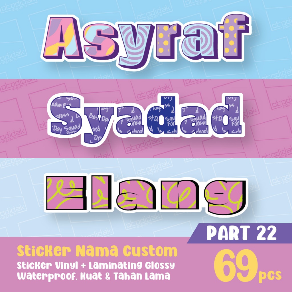 Part 9 - Sticker Nama Anak Custom Alphabet A-Z Doodle Pop Art Note Boys Waterproof