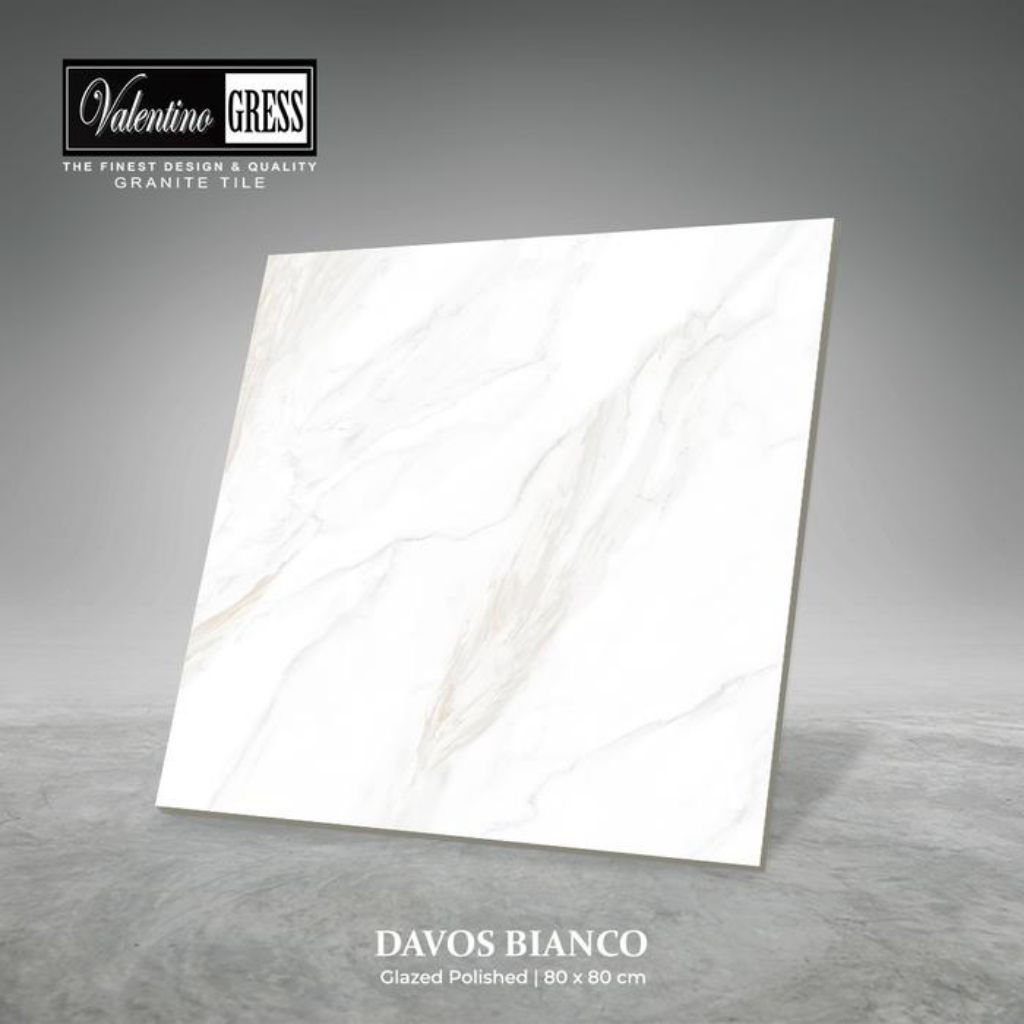 Granit Lantai 80x80 Davos Bianco Valentino Gress Glazed Polished