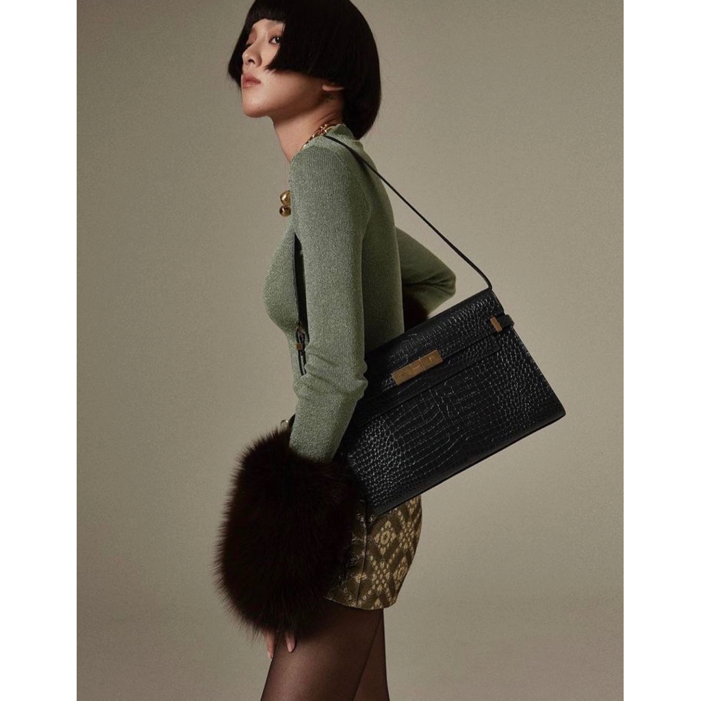 Tas Saint Laurent Man Hattan Croco Black