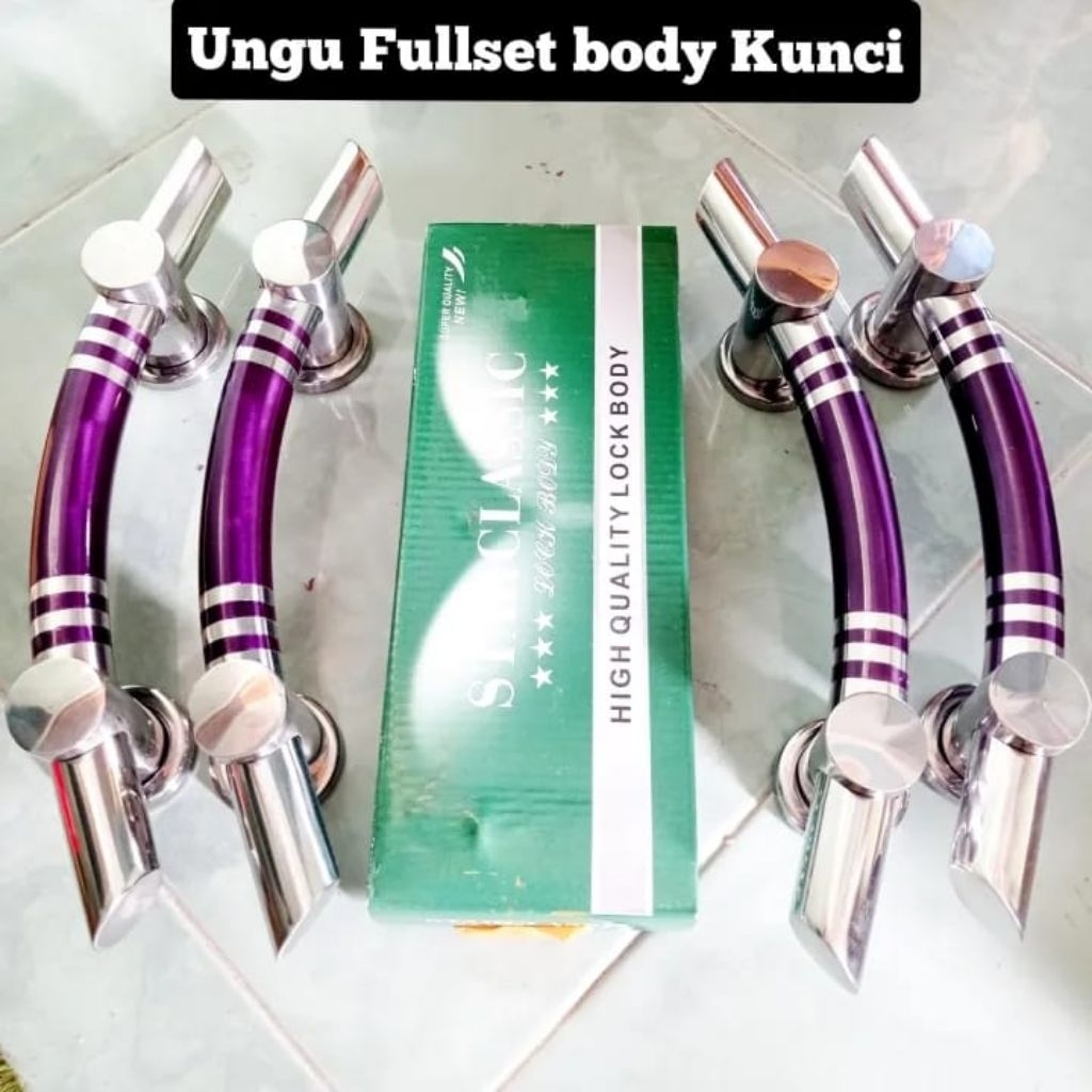 Fullset Handle pintu rumah Warna Ungu - Gagang pintu kupu tarung 45cm 33cm [ 4 gagang+ Kunci ]