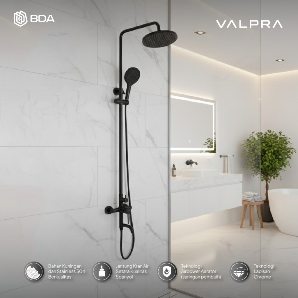 Valpra Shower Kamar Mandi Set Shower Set Tiang Shower Mandi Panas Dingin V AE 7480