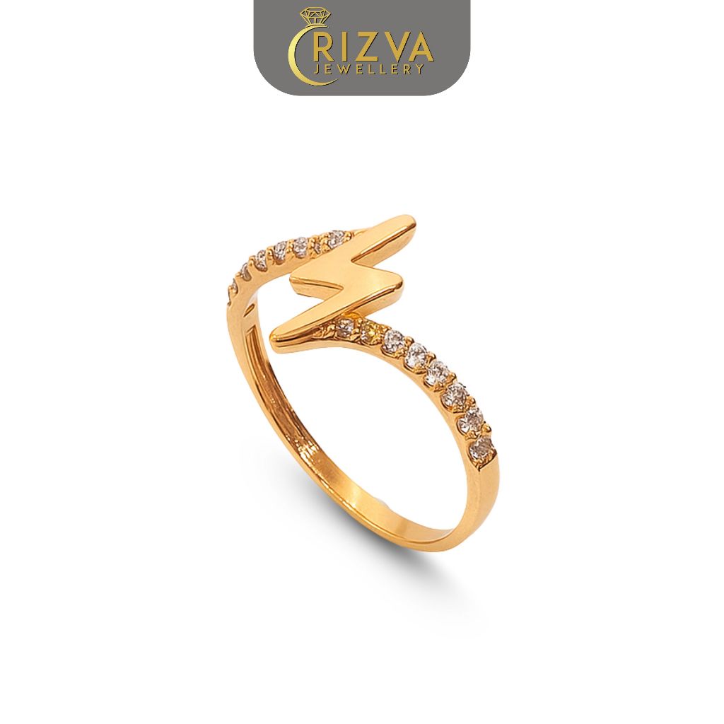 Cincin Emas Asli Gold Kadar 8K Model Petir Permata Rizva Jewellery