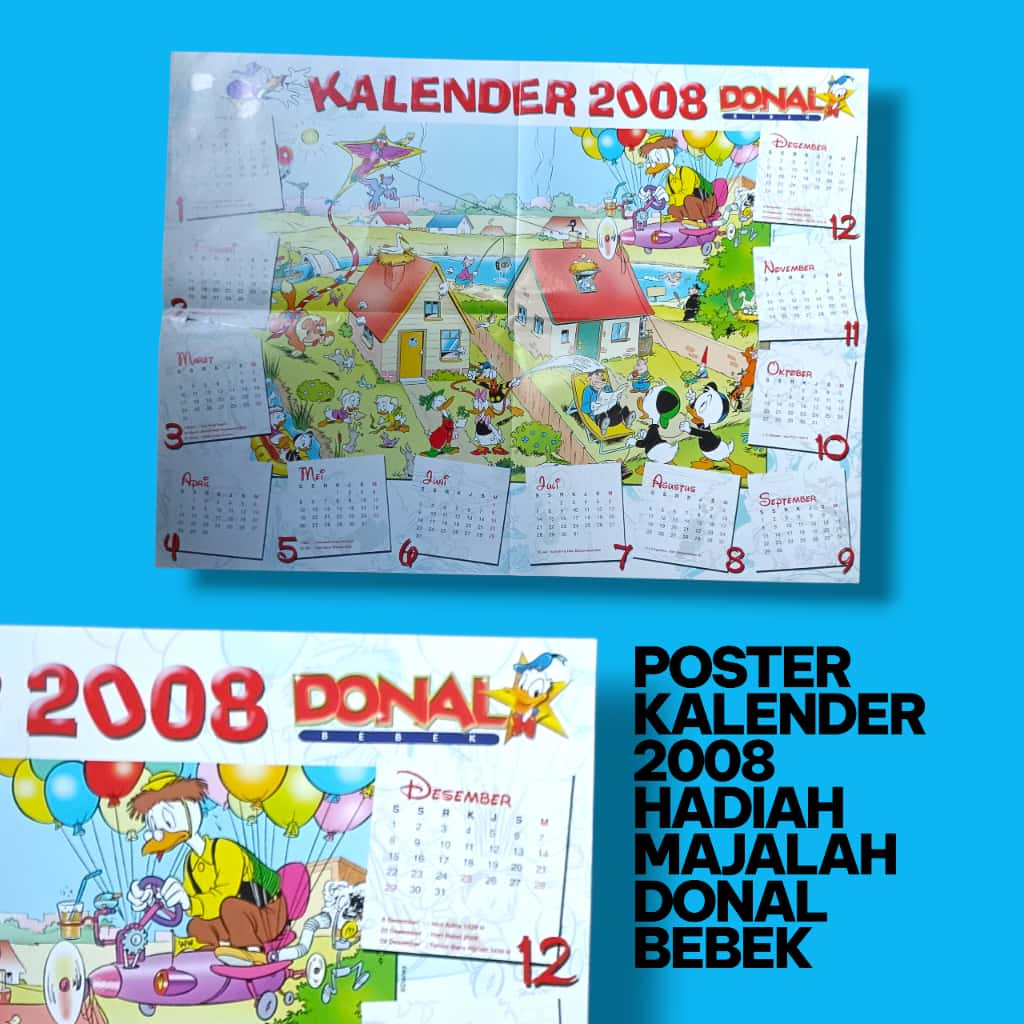 Poster Kalender Donal Bebek 2008 - Poster Majalah Lawas - Dekorasi Vintage Memorabilia 90an