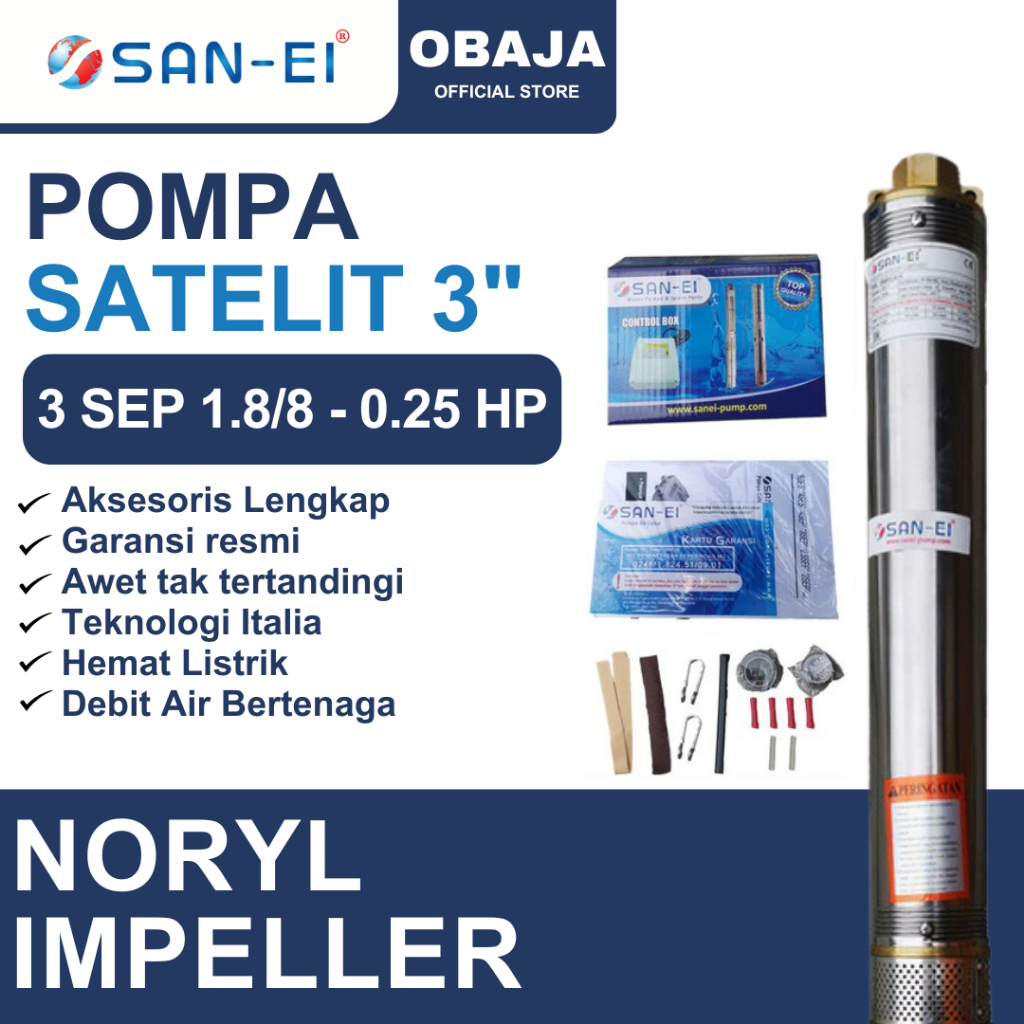 San Ei Pompa Satelit 3 Inch 0.25 HP Noril / Pompa Submersible 3" 0.25 HP Impeller Plastik San Ei