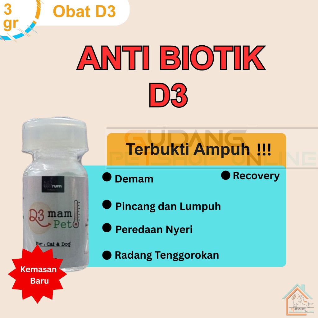 OBAT D3 BUBUK Vitamin Kucing Antibiotik Vitamin Kucing D3 Obat Kucing D3 Vitamin D3 Kucing Demam Rad