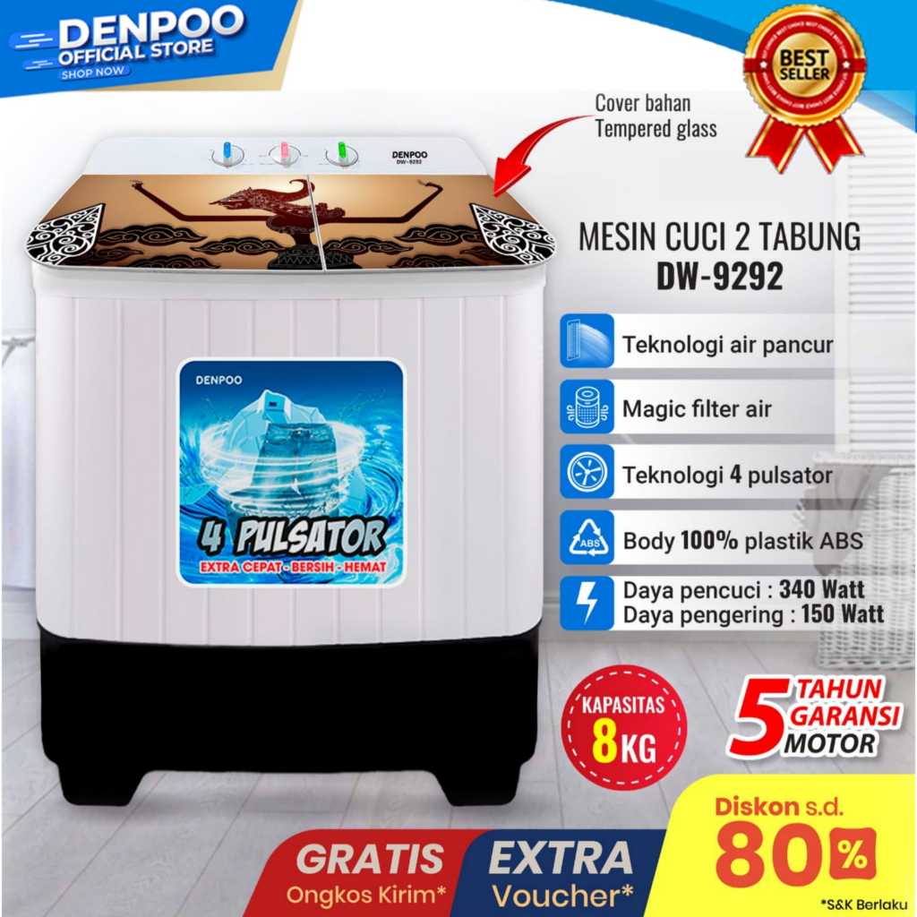 Mesin Cuci Denpoo 2 Tabung / Denpoo Mesin Cuci Dua Tabung DW9292