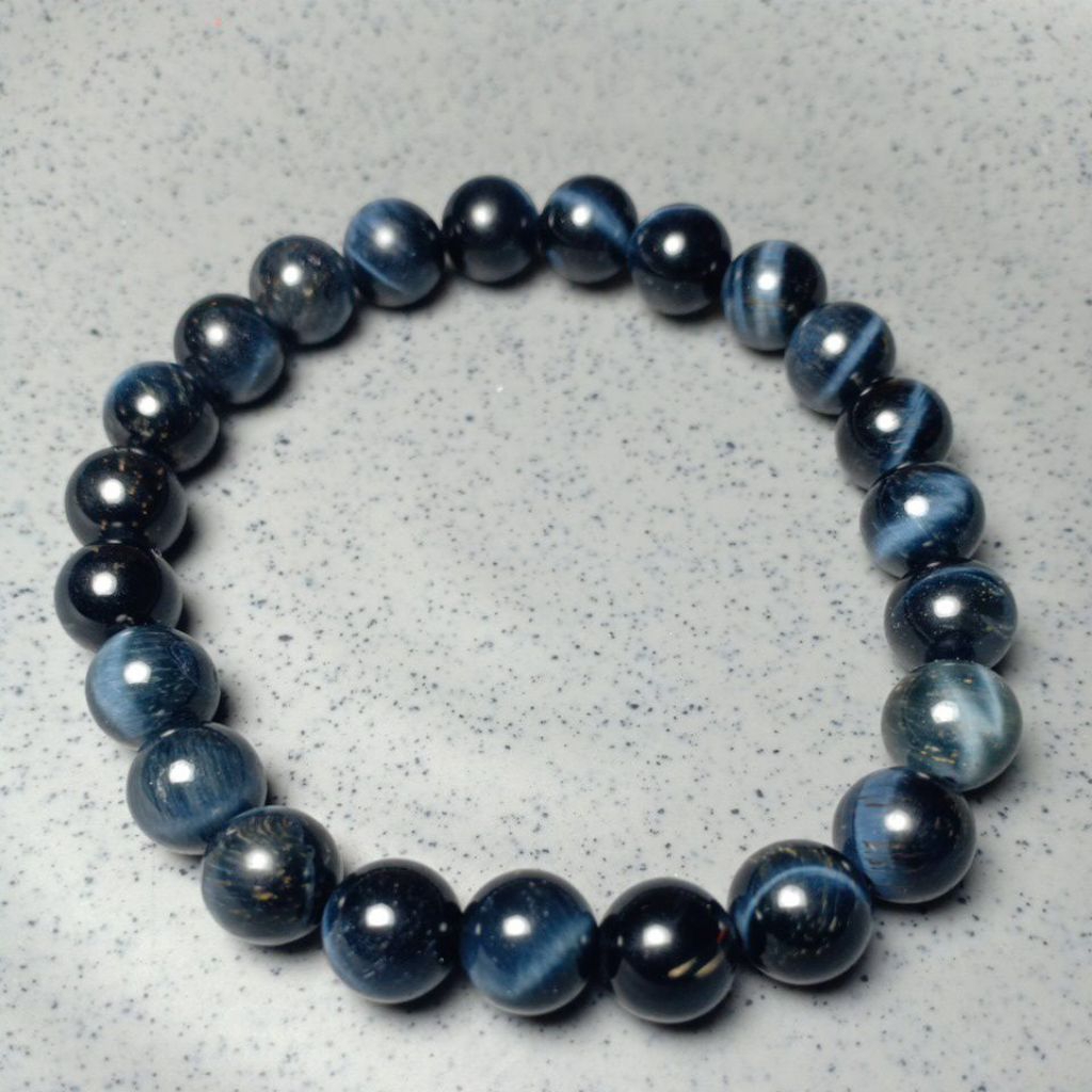 Kode 11 – Gelang Batu Alam Natural Hawk’s Eye / Blue Tiger Eye ±18.5cm ±8.58mm + Sertifikat