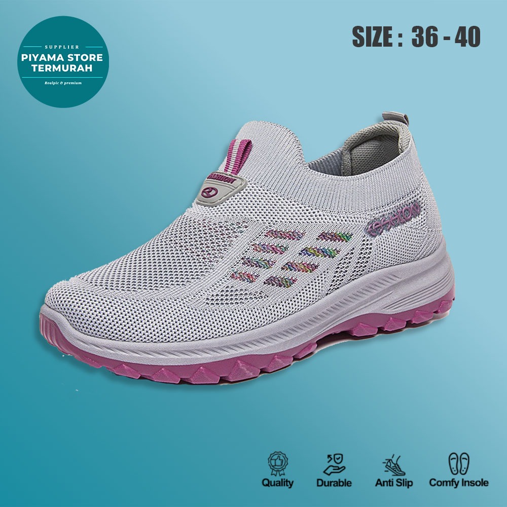 Y619 Sepatu Wanita Sport Free Box Sepatu Sneakers Wanita Tanpa Tali Slip On Sepatu Lari Import SG161