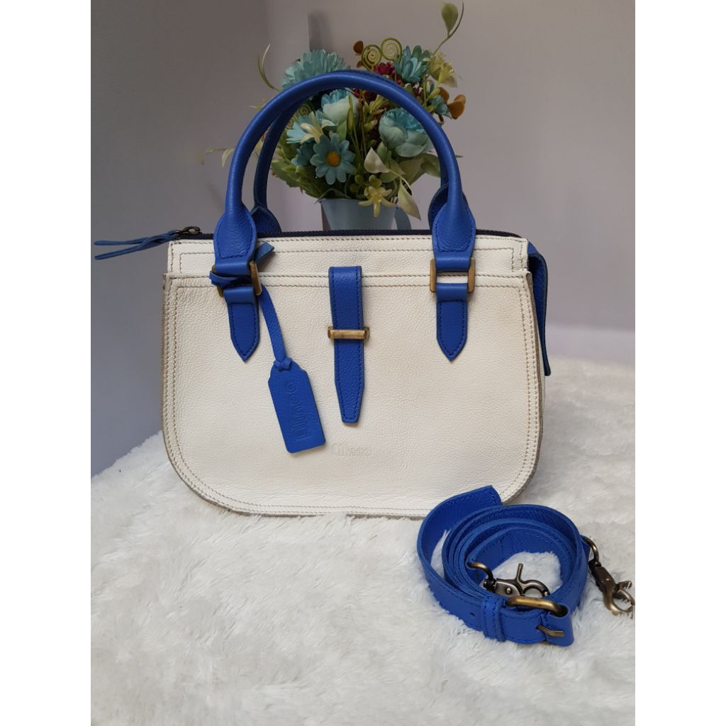 Tas kulit asli premium Alinea Leather  Reka Small Putih Mix Biru Simon