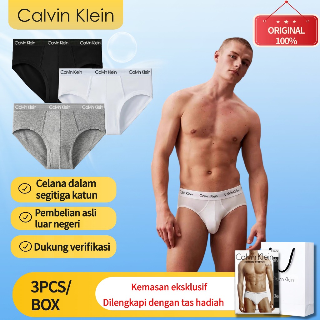 Calvin Klein Celana Dalam Pria 3 Pack Nyaman Bernapas-Celana dalam segitiga pria CK asli dan resmi