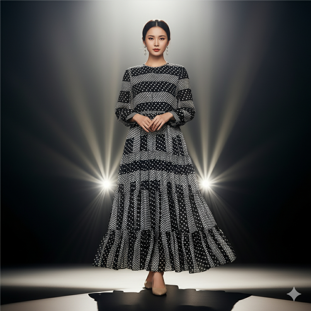 Gamis Preloved Hitam Polkadot Bintang