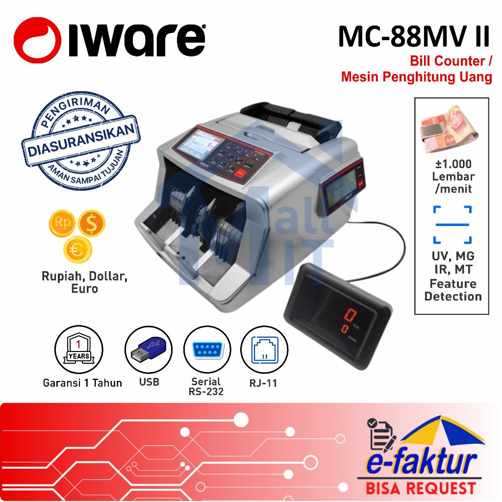 MALLIT IWARE Money Bill Counter MC88MVII MC-88MVII MC88 MVII MC-88MV II MC-02 MC02 MC 02 Mesin Pengh