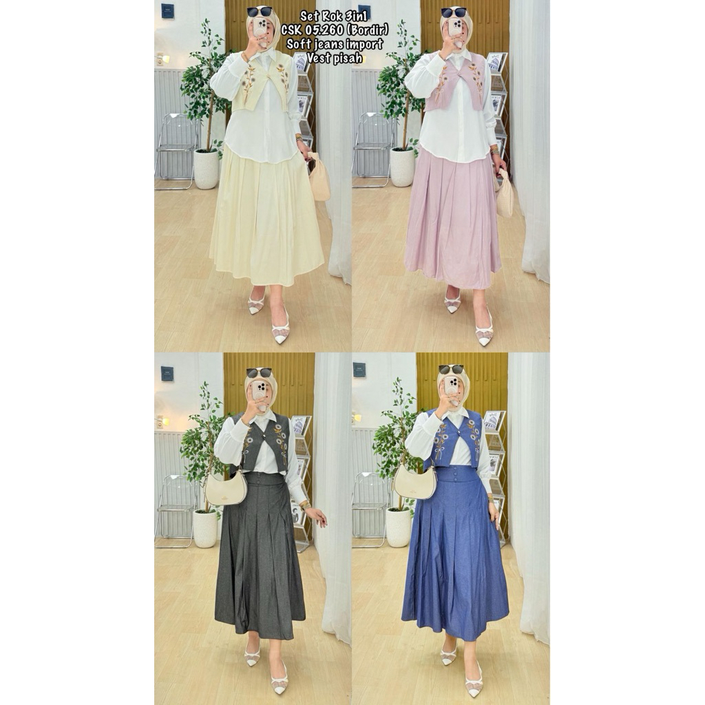 setelan rok  soft jeans bordir terbaru wanita cewek kekinian termurah Import set rok