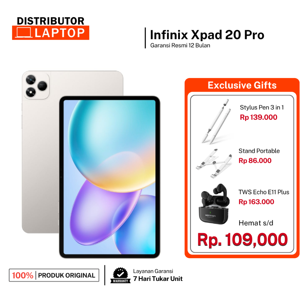 Tablet - Infinix Xpad 20 Pro 8/256GB 12" 2K 90Hz IPS Garansi Resmi